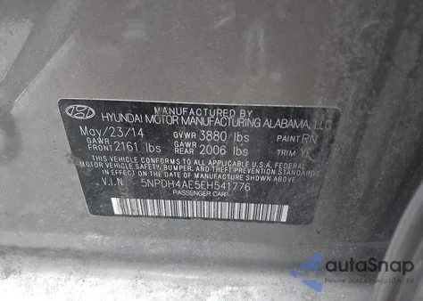 2014 Hyundai Elantra Se from USA, damaged, VIN 5NPDH4AE5EH541776